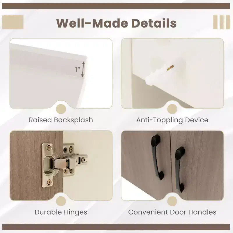 Meuble-lavabo de 25 po avec vasque, portes, étagère ouverte, dosseret, robinet et bonde escamotable