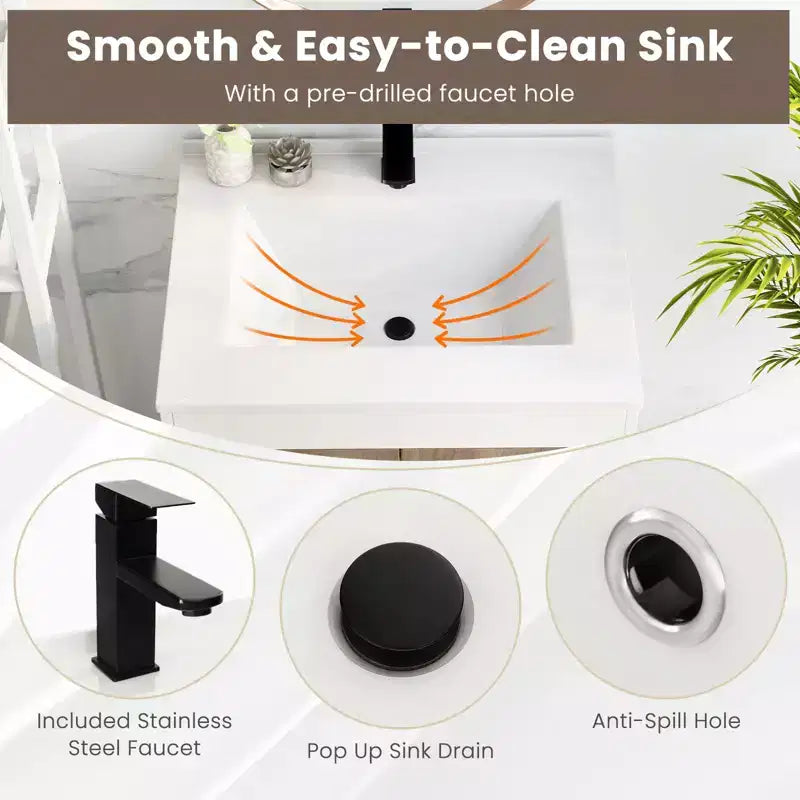 Meuble-lavabo de 25 po avec vasque, portes, étagère ouverte, dosseret, robinet et bonde escamotable