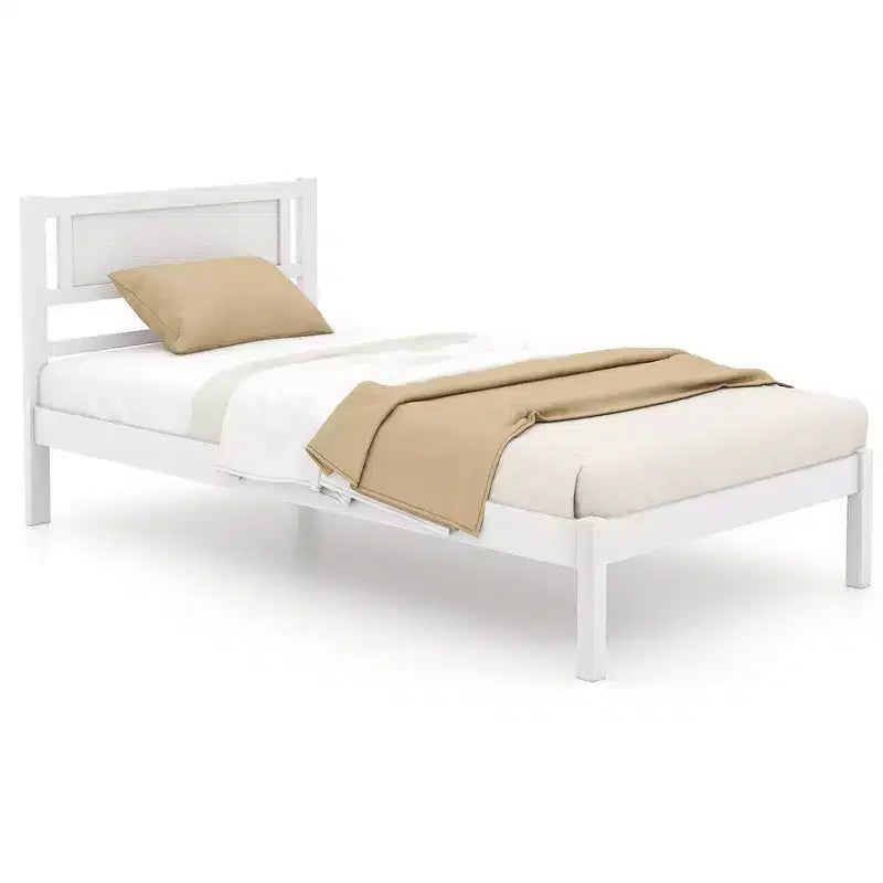 Costway Twin/Full/Queen Wooden Platform Bed with 12 Slats Headboard & Under Bed Storage White