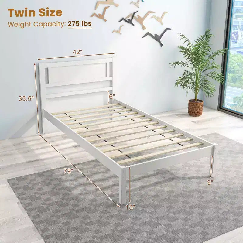 Lit plateforme en bois double/grand/très grand avec 12 lattes, tête de lit et rangement sous le lit blanc