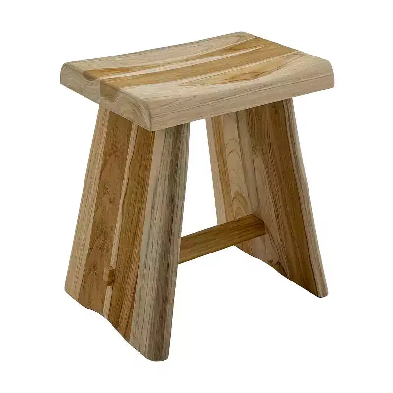 Nordic Teak Rustic Shower and Bath Stool with Curved Seat - Brown