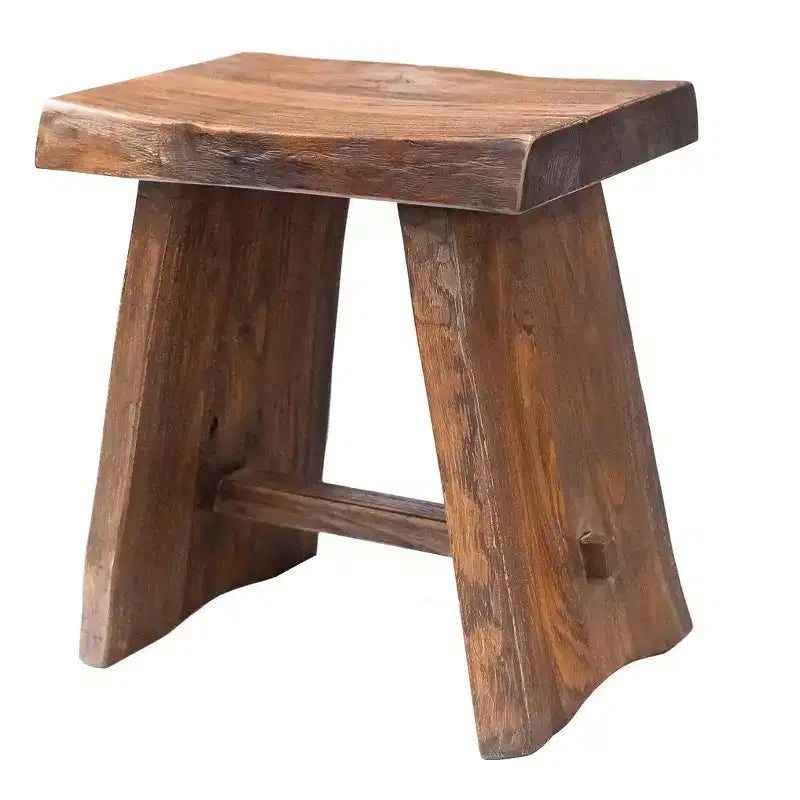 Tabouret de douche et de bain rustique en teck nordique avec siège incurvé - Marron