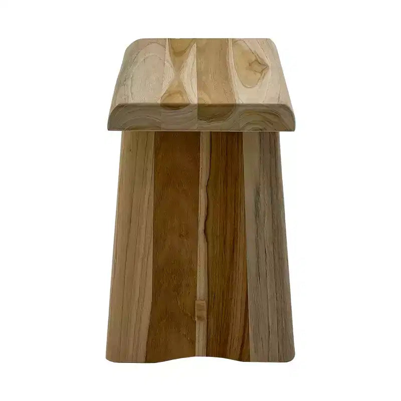 Tabouret de douche et de bain rustique en teck nordique avec siège incurvé - Marron