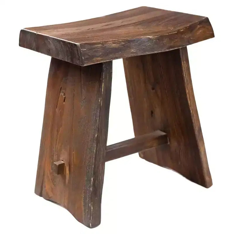 Tabouret de douche et de bain rustique en teck nordique avec siège incurvé - Marron