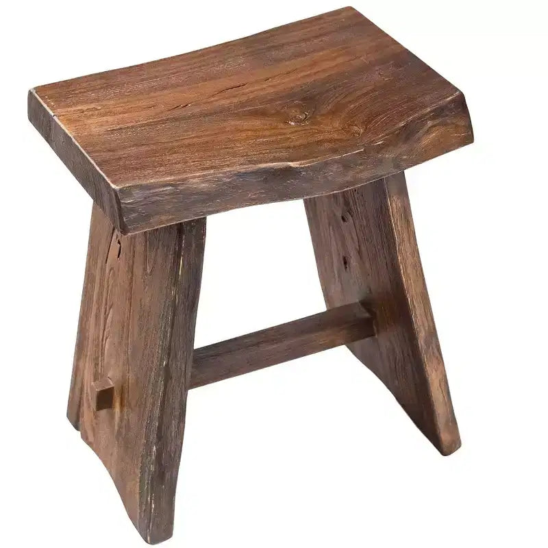 Tabouret de douche et de bain rustique en teck nordique avec siège incurvé - Marron