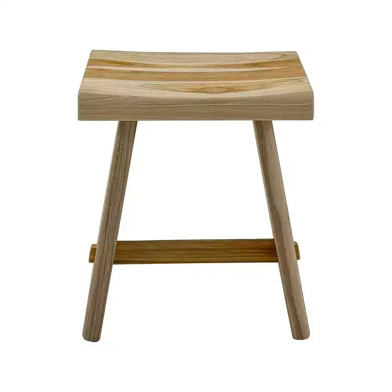 Tabouret de douche et de bain rustique en teck nordique avec siège incurvé - Marron