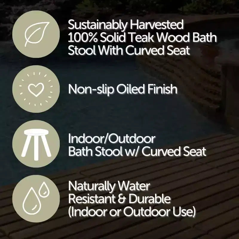 Tabouret de douche et de bain rustique en teck nordique avec siège incurvé - Marron