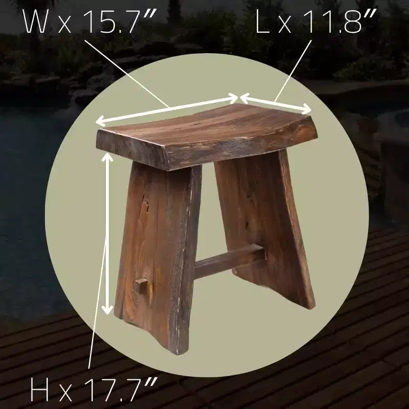 Tabouret de douche et de bain rustique en teck nordique avec siège incurvé - Marron