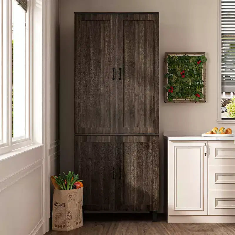 Famapy Brown 4 Doors Pantry cabinet With Adjustable Hinges
