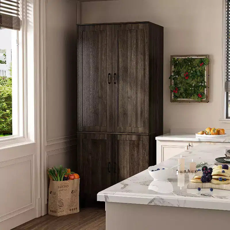 Armoire de garde-manger brune à 4 portes avec charnières réglables