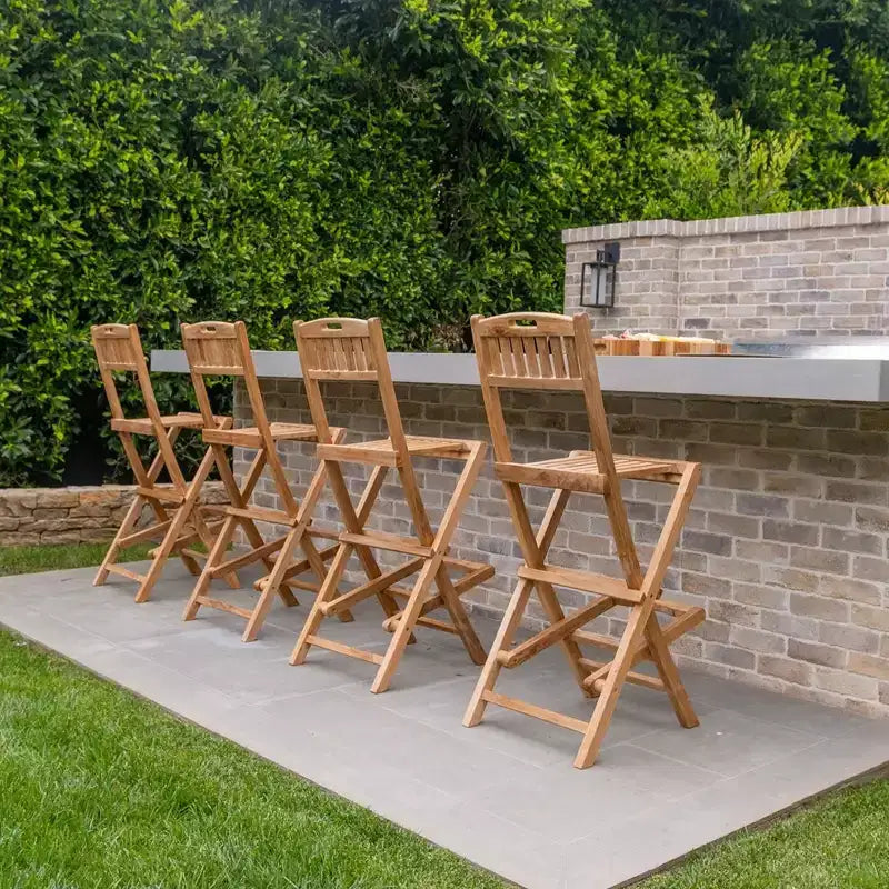Nordic Teak 30 Natural Indoor/Outdoor Folding Bar Stool - Beige