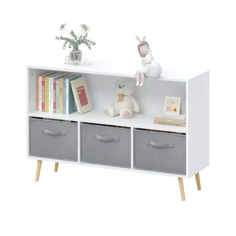 2 étagères à livres pour enfants, meuble de rangement pour jouets, étagère de présentation avec 3 tiroirs, rose/gris/bleu