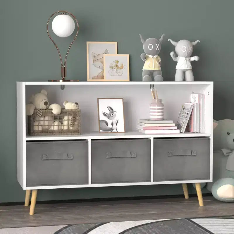 2 étagères à livres pour enfants, meuble de rangement pour jouets, étagère de présentation avec 3 tiroirs, rose/gris/bleu