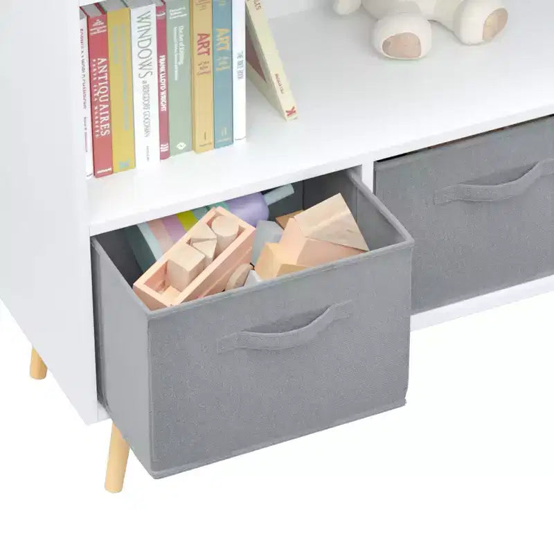 2 étagères à livres pour enfants, meuble de rangement pour jouets, étagère de présentation avec 3 tiroirs, rose/gris/bleu