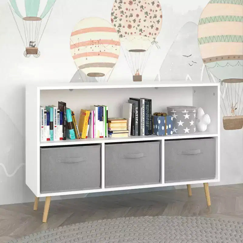 2 étagères à livres pour enfants, meuble de rangement pour jouets, étagère de présentation avec 3 tiroirs, rose/gris/bleu