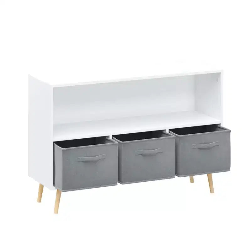 2 étagères à livres pour enfants, meuble de rangement pour jouets, étagère de présentation avec 3 tiroirs, rose/gris/bleu