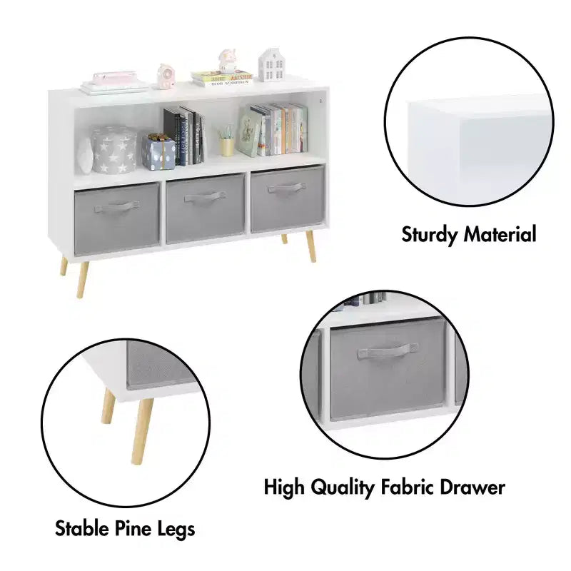 2 étagères à livres pour enfants, meuble de rangement pour jouets, étagère de présentation avec 3 tiroirs, rose/gris/bleu