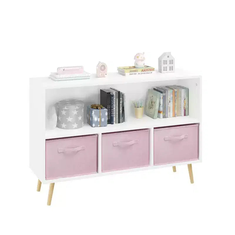 2 étagères à livres pour enfants, meuble de rangement pour jouets, étagère de présentation avec 3 tiroirs, rose/gris/bleu