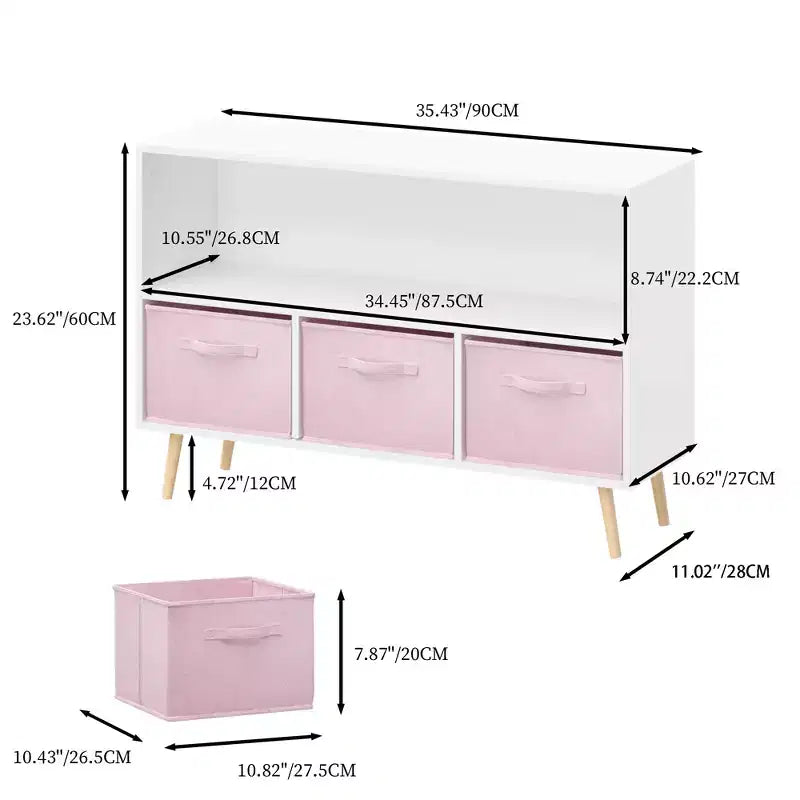 2 étagères à livres pour enfants, meuble de rangement pour jouets, étagère de présentation avec 3 tiroirs, rose/gris/bleu
