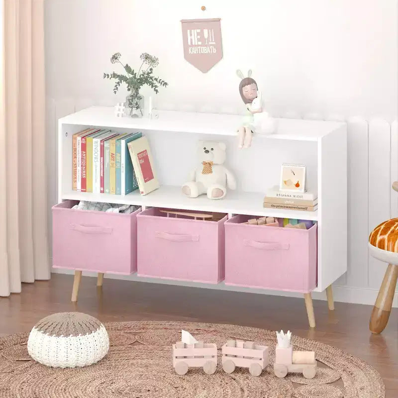 2 étagères à livres pour enfants, meuble de rangement pour jouets, étagère de présentation avec 3 tiroirs, rose/gris/bleu