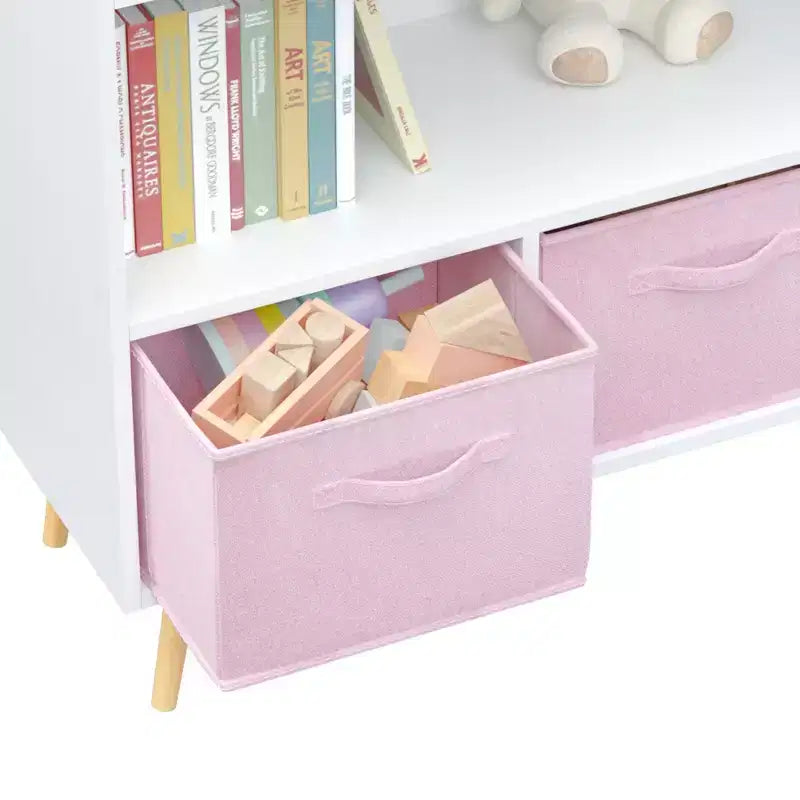 2 étagères à livres pour enfants, meuble de rangement pour jouets, étagère de présentation avec 3 tiroirs, rose/gris/bleu