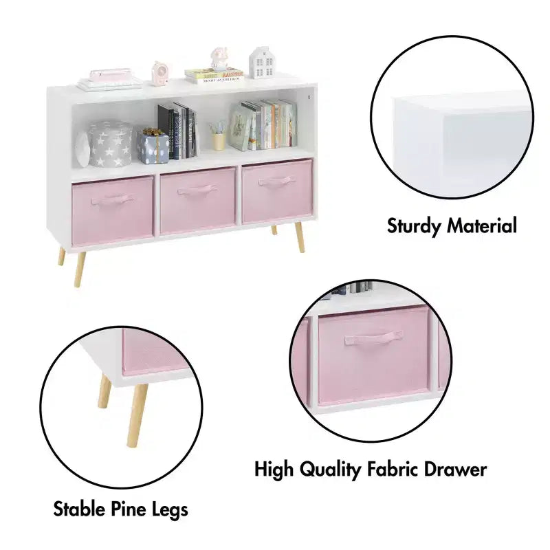 2 étagères à livres pour enfants, meuble de rangement pour jouets, étagère de présentation avec 3 tiroirs, rose/gris/bleu