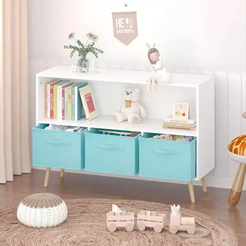 2 étagères à livres pour enfants, meuble de rangement pour jouets, étagère de présentation avec 3 tiroirs, rose/gris/bleu