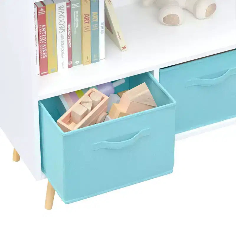 2 étagères à livres pour enfants, meuble de rangement pour jouets, étagère de présentation avec 3 tiroirs, rose/gris/bleu
