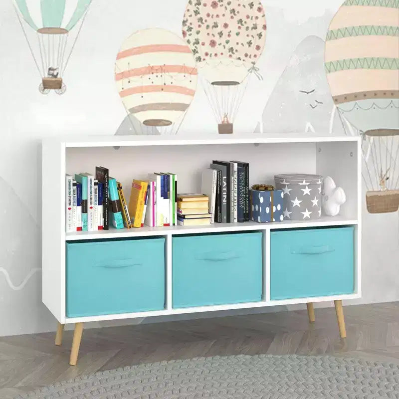 2 étagères à livres pour enfants, meuble de rangement pour jouets, étagère de présentation avec 3 tiroirs, rose/gris/bleu