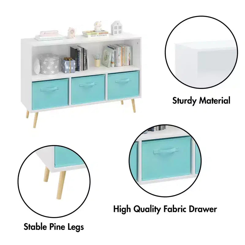 2 étagères à livres pour enfants, meuble de rangement pour jouets, étagère de présentation avec 3 tiroirs, rose/gris/bleu