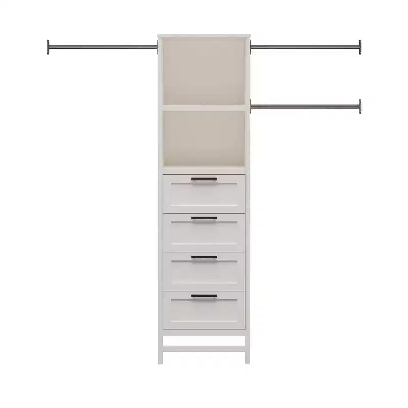 Systembuild Evolution Luxe 4-Drawer/3 Adjustable Clothing Rod Closet Tower, Ivory Oak