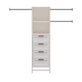 Systembuild Evolution Luxe 4-Drawer/3 Adjustable Clothing Rod Closet Tower, Ivory Oak