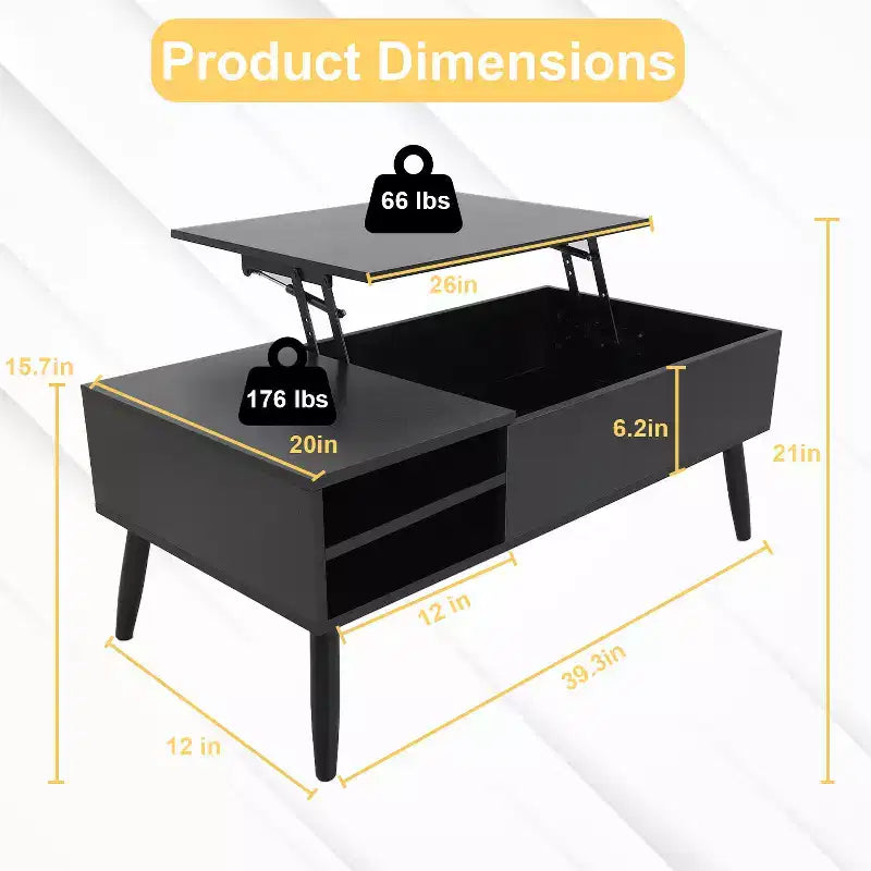 Table basse relevable moderne et minimaliste FDW avec rangement dissimulé et étagères ouvertes Table basse parfaite