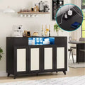 Sideboard Buffet Cabinet, 4 Rattan Doors 2 Drawers Accent Storage Cabinet, Console Table Coffee Bar w/Power Outlet & LED Light