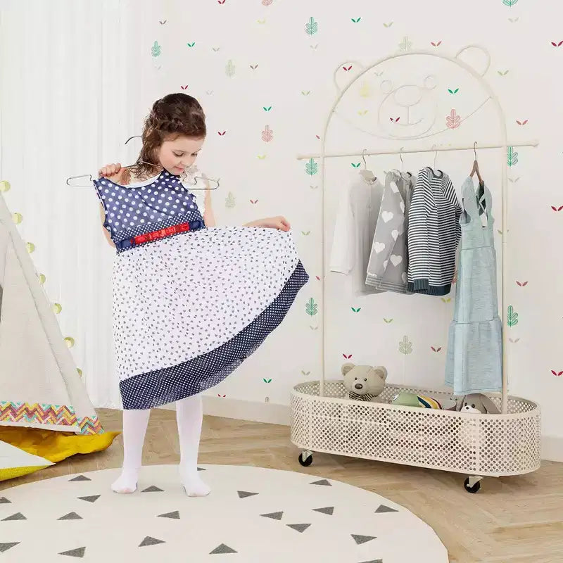 Portant à vêtements pour enfants avec 3 hauteurs réglables Portant à vêtements autoportant blanc/rose