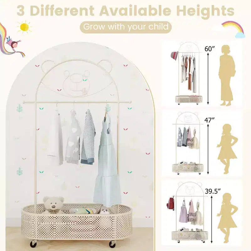 Portant à vêtements pour enfants avec 3 hauteurs réglables Portant à vêtements autoportant blanc/rose