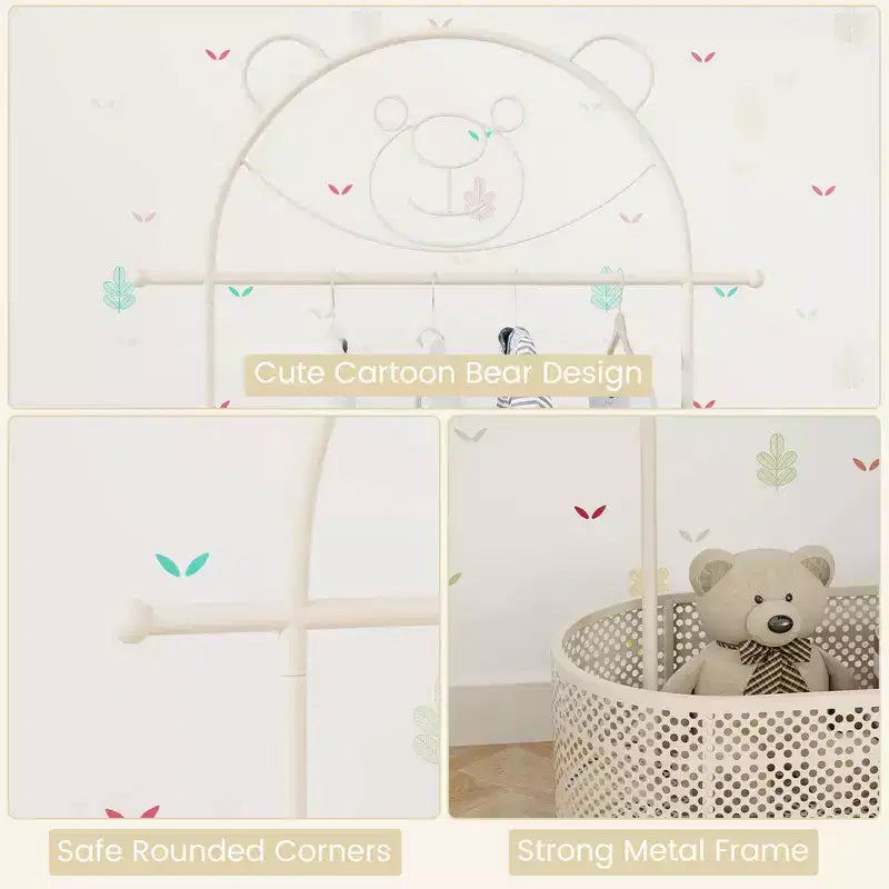 Portant à vêtements pour enfants avec 3 hauteurs réglables Portant à vêtements autoportant blanc/rose