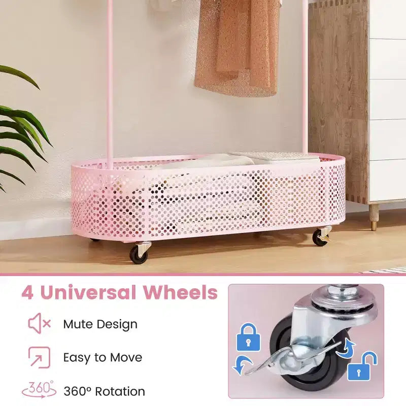 Portant à vêtements pour enfants avec 3 hauteurs réglables Portant à vêtements autoportant blanc/rose