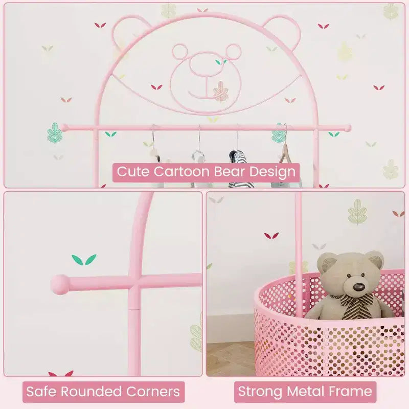 Portant à vêtements pour enfants avec 3 hauteurs réglables Portant à vêtements autoportant blanc/rose