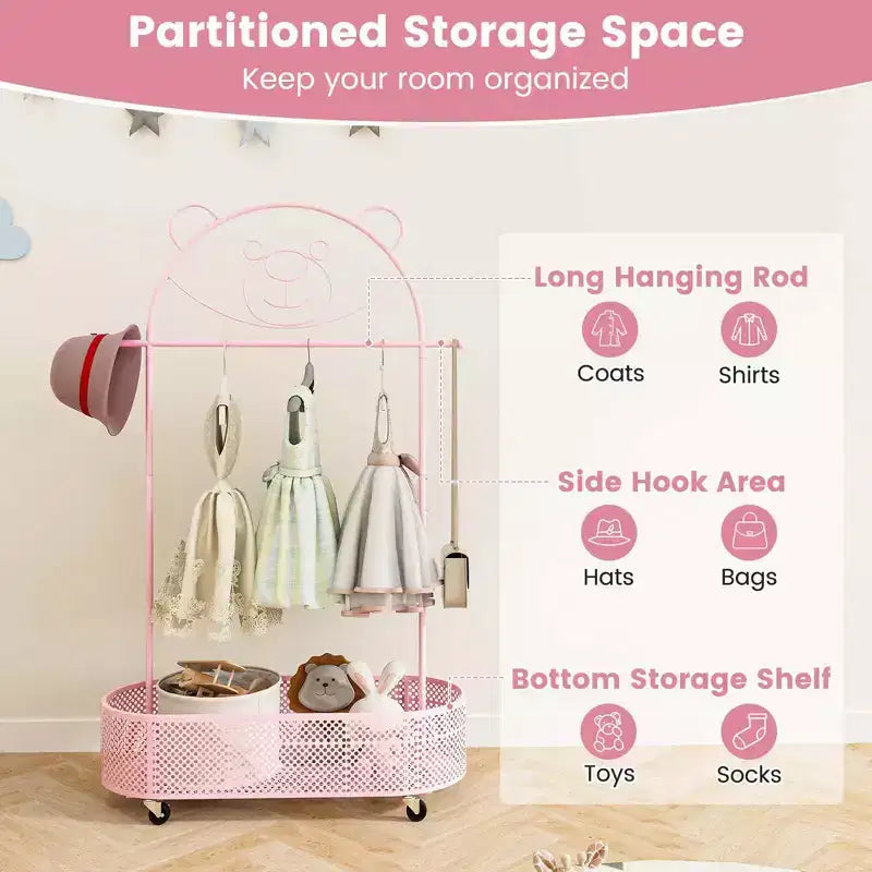 Portant à vêtements pour enfants avec 3 hauteurs réglables Portant à vêtements autoportant blanc/rose