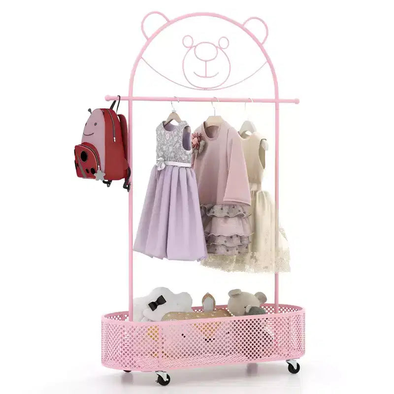Costway Kid Clothes Rack with 3 Adjustable Heights Home Freestanding Clothes Rack White/Pink