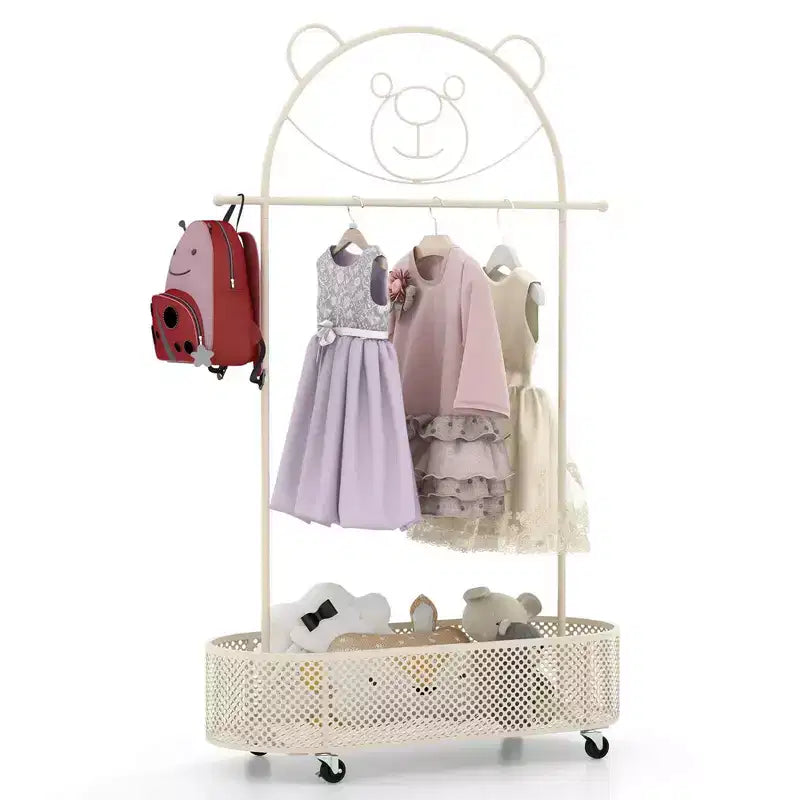 Portant à vêtements pour enfants avec 3 hauteurs réglables Portant à vêtements autoportant blanc/rose