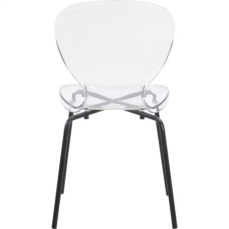 Chaises de salle à manger transparentes par lot de 4, empilables avec dossier incurvé et pieds en acier inoxydable noir pour cuisine ou salle à manger