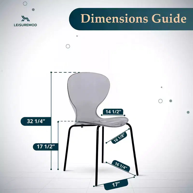 Chaises de salle à manger transparentes par lot de 4, empilables avec dossier incurvé et pieds en acier inoxydable noir pour cuisine ou salle à manger