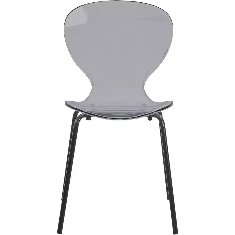 Chaises de salle à manger transparentes par lot de 4, empilables avec dossier incurvé et pieds en acier inoxydable noir pour cuisine ou salle à manger
