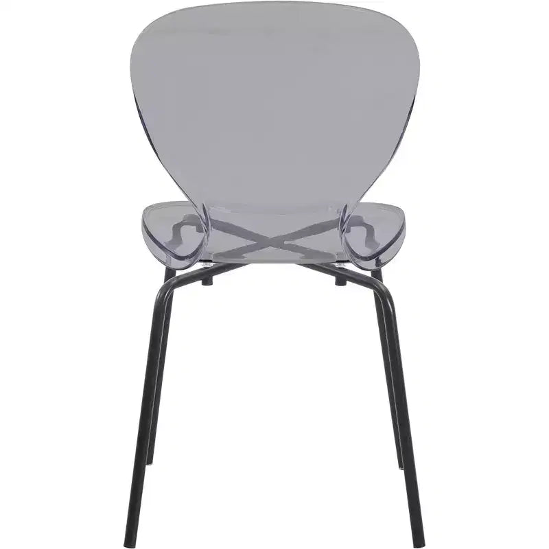 Chaises de salle à manger transparentes par lot de 4, empilables avec dossier incurvé et pieds en acier inoxydable noir pour cuisine ou salle à manger