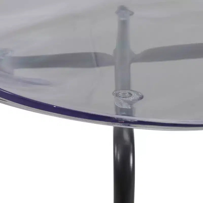 Chaises de salle à manger transparentes par lot de 4, empilables avec dossier incurvé et pieds en acier inoxydable noir pour cuisine ou salle à manger
