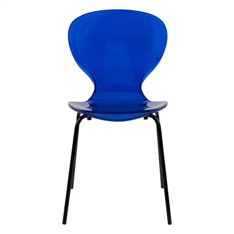 Chaises de salle à manger transparentes par lot de 4, empilables avec dossier incurvé et pieds en acier inoxydable noir pour cuisine ou salle à manger