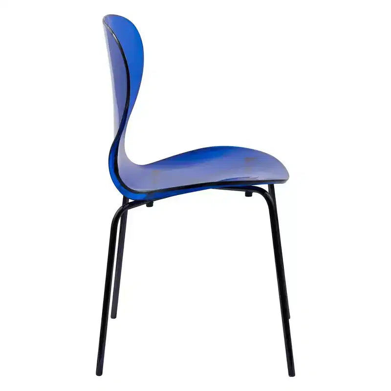 Chaises de salle à manger transparentes par lot de 4, empilables avec dossier incurvé et pieds en acier inoxydable noir pour cuisine ou salle à manger