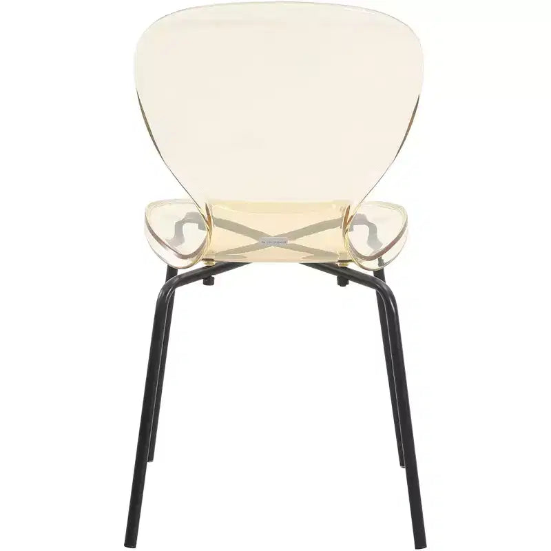 Chaises de salle à manger transparentes par lot de 4, empilables avec dossier incurvé et pieds en acier inoxydable noir pour cuisine ou salle à manger